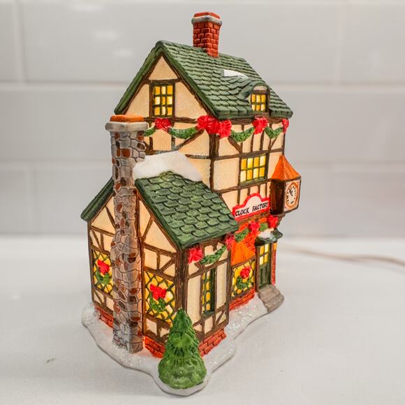 1997 Vintage, Trim A Home, Bayberry Village Clock Factory Lit House w/ Cord, Box - Picture 8 of 11